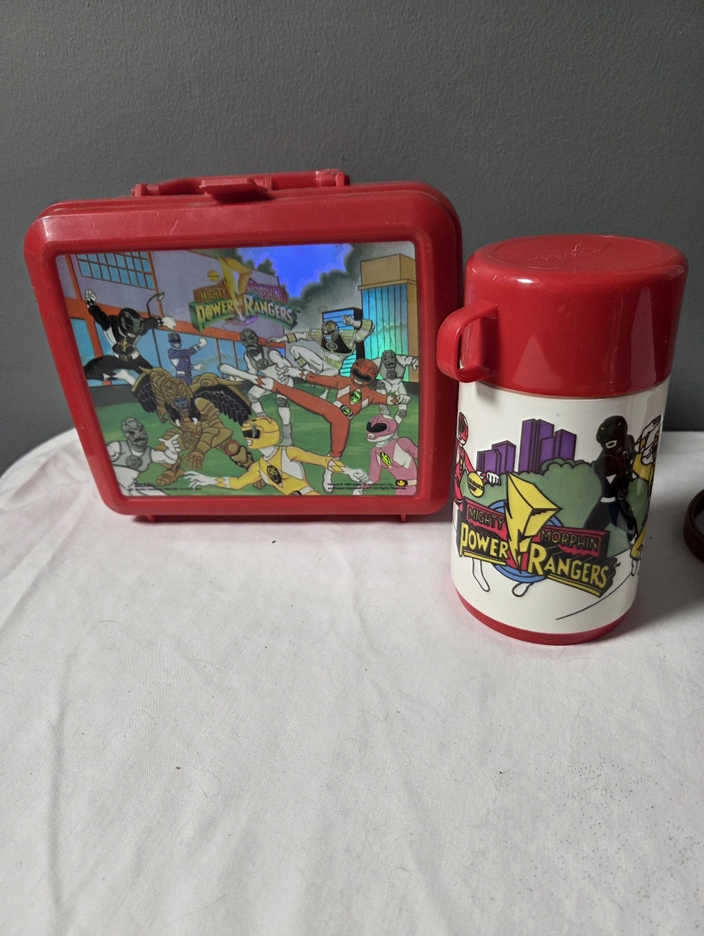 1993 Mighty Morphin Power Rangers Lunchbox Vtg Red Plastic *w/thermos*